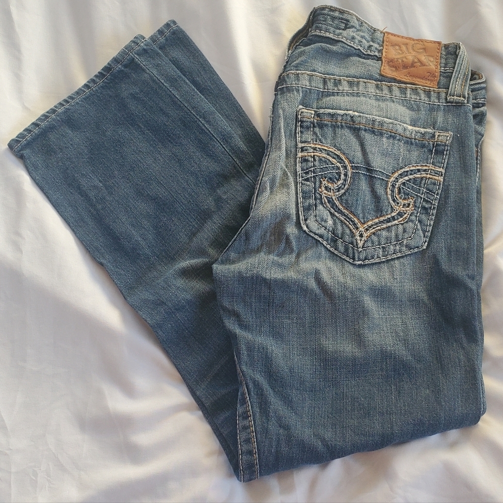 Big Star Dylan Boyfriend Fit Distressed Blue Jeans, Sz 25 x 27" Inseam